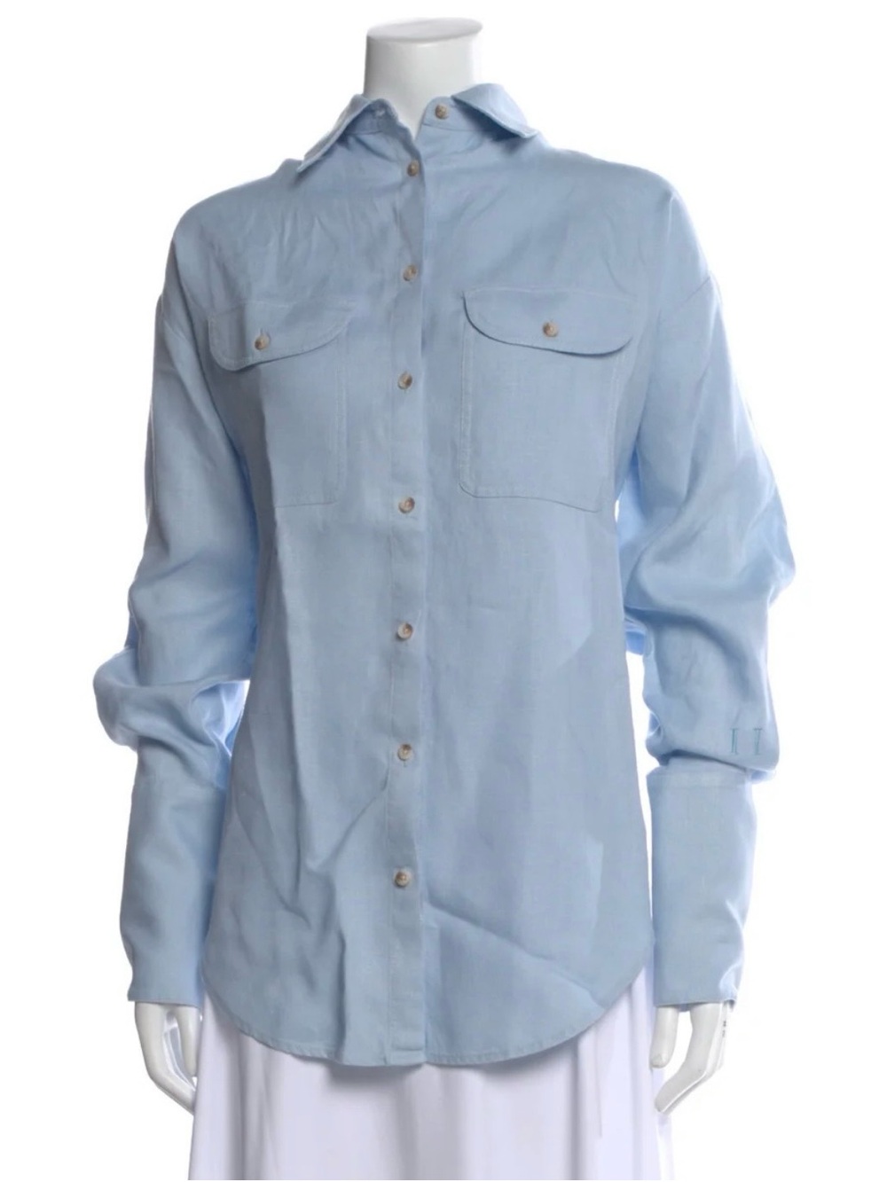 Helsa Baby Blue Button-Front Linen Long Sleeve Shirt